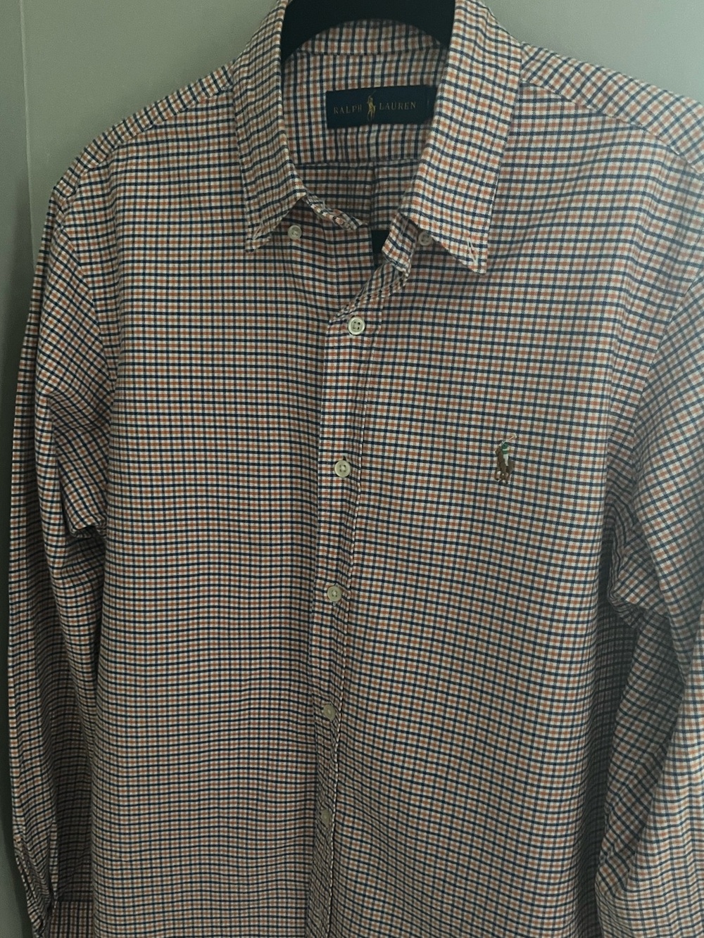 Ralph Lauren Men's Orange & Blue Plaid Button-Down Shirt medium